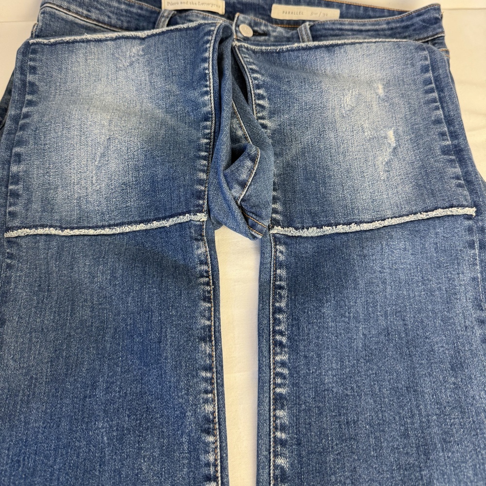 Anthropologie Pilcro Womens Blue Patched Whiskering Denim Parallel Jeans 32 - Picture 11 of 11